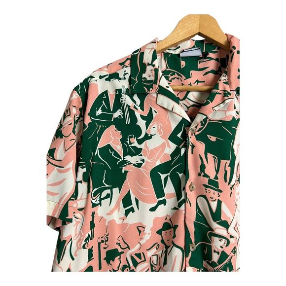 ASOS DESIGN Mens relaxed camp collar shirt jazz band print Tropical M Beach - Picture 4 of 7
